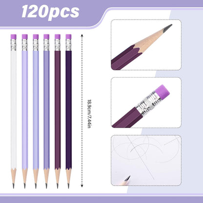 TecUnite 120 Pcs #2 HB Pencils with Eraser No 2 Unsharpened Wooden Hexagonal Pencils for Adults Gifts for School Exam art Learning Office Sketching(Rainbow Colors)