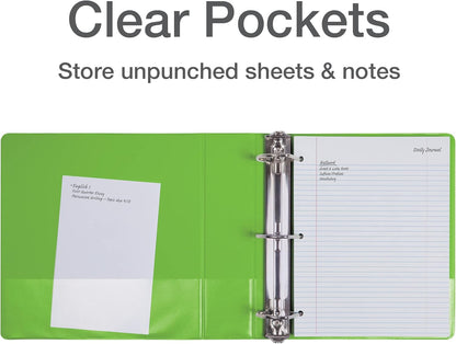Oxford® 3 Ring Binders, Binders for School and Office, Durable 2 inch D Rings, Holds 540 Sheets, ClearVue™ Presentation Binder, Green, 4PK