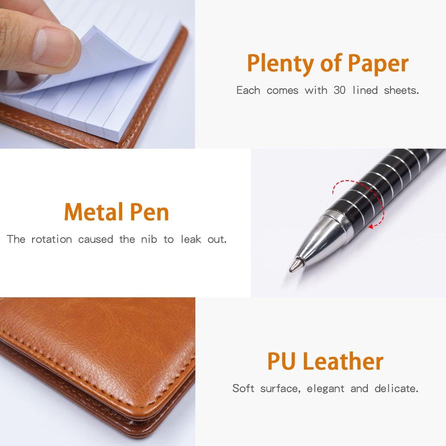 Xhwykzz 7 Pieces Small Notepads Holder Set, Pocket Notebook with pen, Included 5 Pieces Refills 3 x 5 Inch, 30 Lined Paper Per Note Pad (Black)