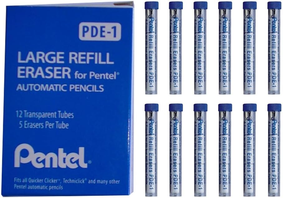 Pentel Refill Eraser for AL, Ax and PD Series Pencils 5 Pcs/Tube, 3-PK