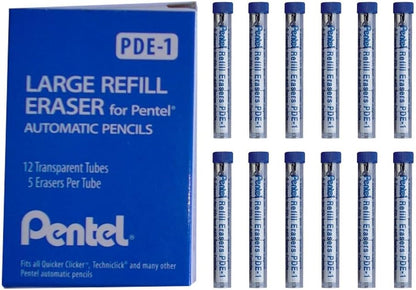 Pentel Refill Eraser for AL, Ax and PD Series Pencils 5 Pcs/Tube, 3-PK