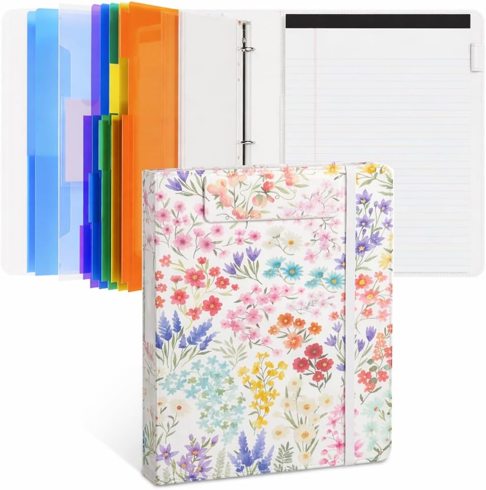 JoyCat 3 Ring Binder Clipboard with Storage,12.4"x10.2"Magnetic Clipboard Folder with 5 Expandable Folders,Refillable Lined Notepad (11" x 8.5"),Ideal for School Office Nursing(Pink)