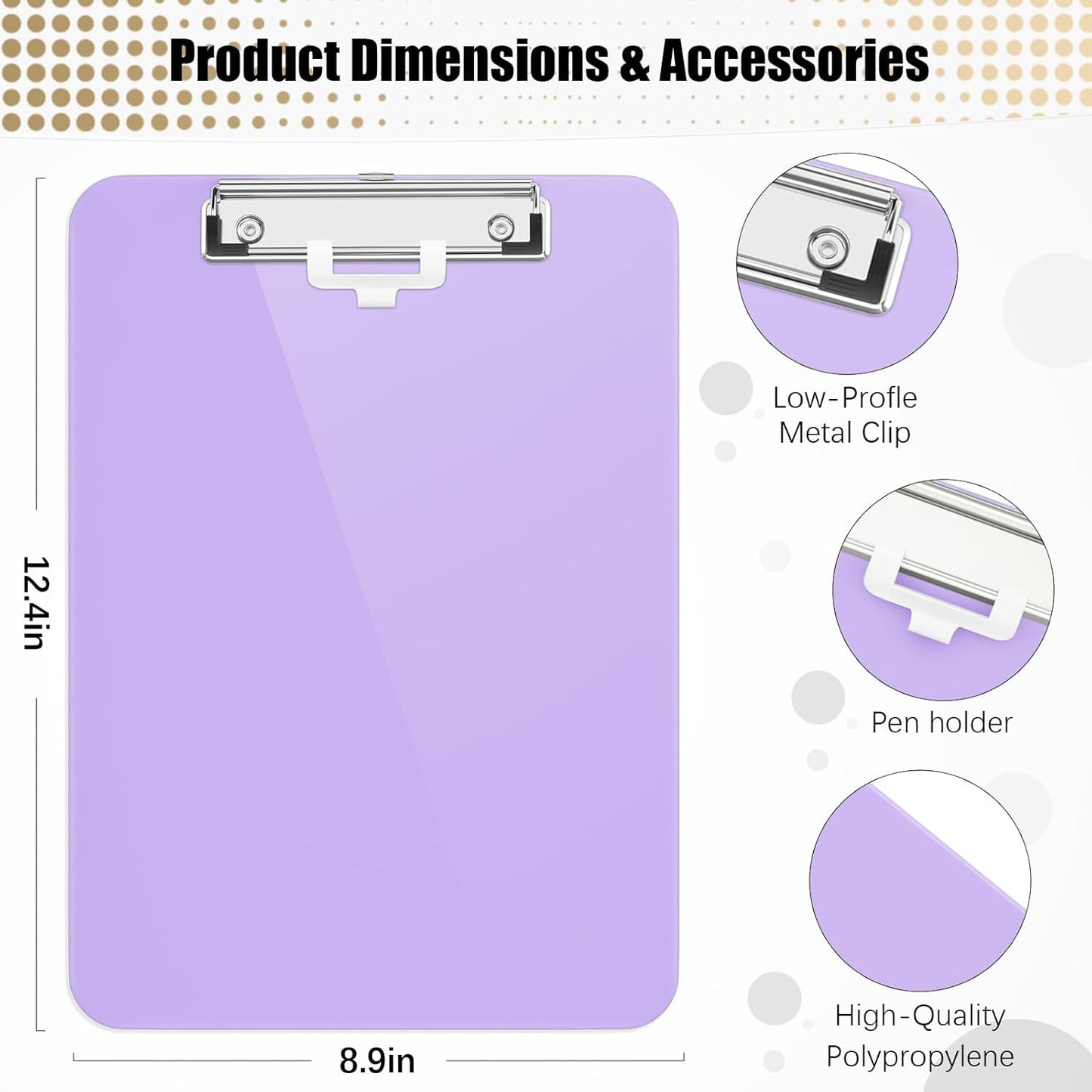 Hongri Plastic Clipboard, White 8.5x11" Clipboard, A4 Letter Size Clipboards for Nurses, Students, Office and Women, Clipboard with Pen Holder and Low Profile Clip, Size 12.5 x 9 Inch(White)