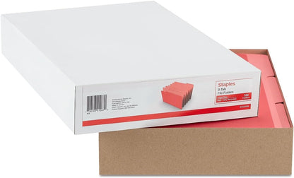 Staples Recycled File Folders, Legal Size, 1/3‑Cut Tabs, Manila, 30% Recycled Paper Stock, 100/Box