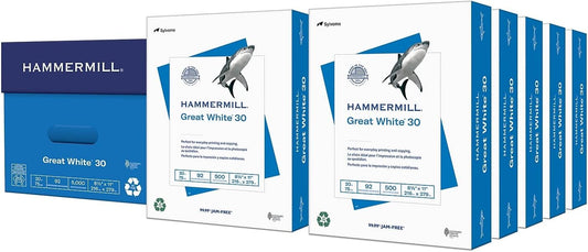 Hammermill 86700 Great White Recycled Copy Paper, 92 Brightness, 20lb, 8-1/2 x 11, 5000 Shts/Ctn