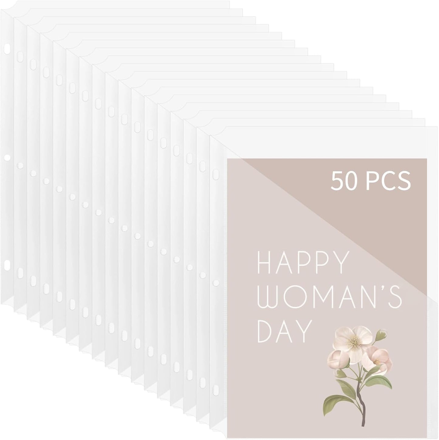50 PCS Punch Binder Folders,3 Hole Binder Plastic Sleeves,Clear Poly Translucent Slash File Jacket Binder Organizer Pockets for Paper Document