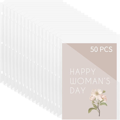 50 PCS Punch Binder Folders,3 Hole Binder Plastic Sleeves,Clear Poly Translucent Slash File Jacket Binder Organizer Pockets for Paper Document