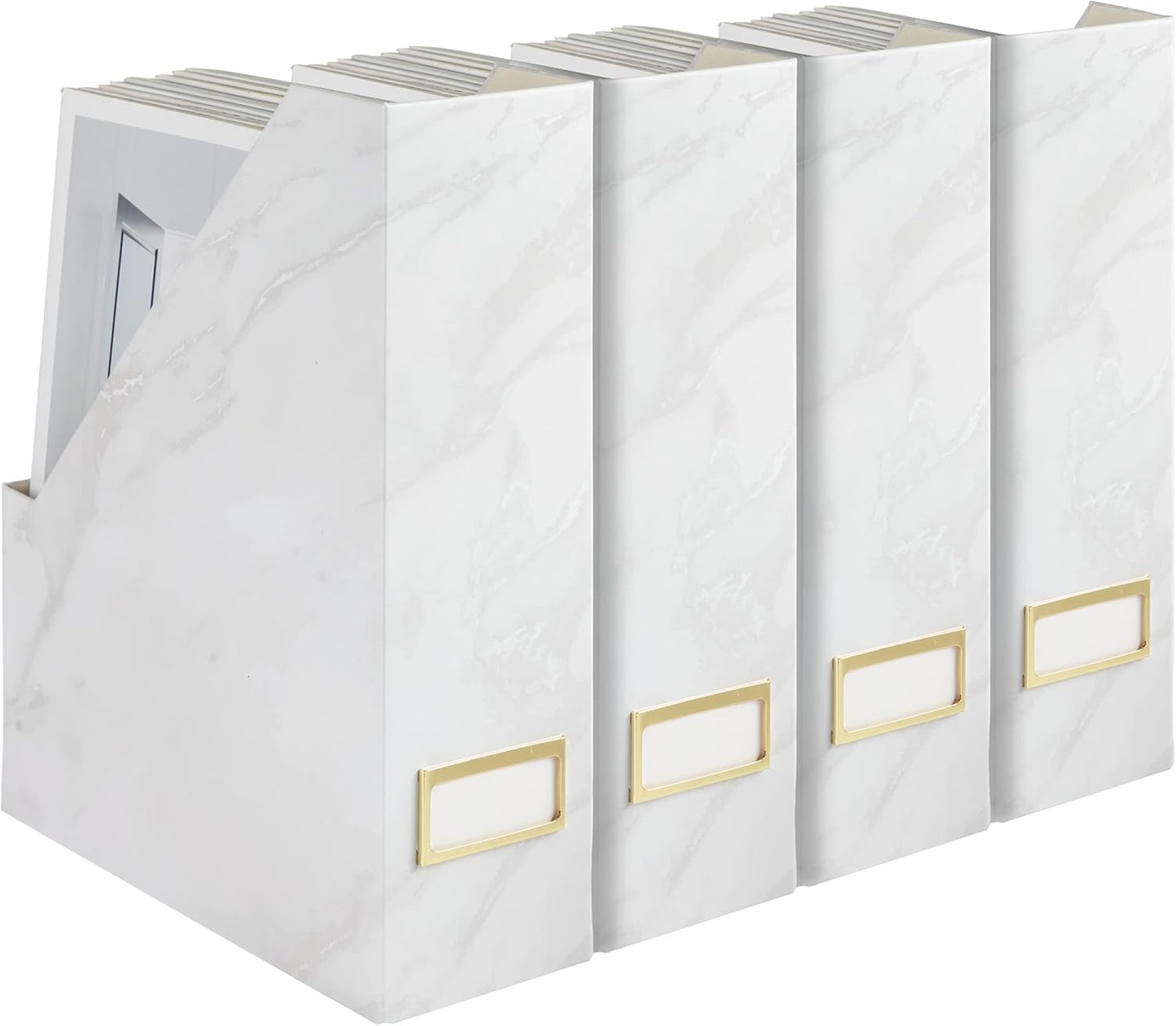 BLU MONACO | Cardboard Magazine File Holder Set of 4 | Vertical Magazine File Holder for Desk and Shelves | Standing File Holder for Classroom School Paper Storage