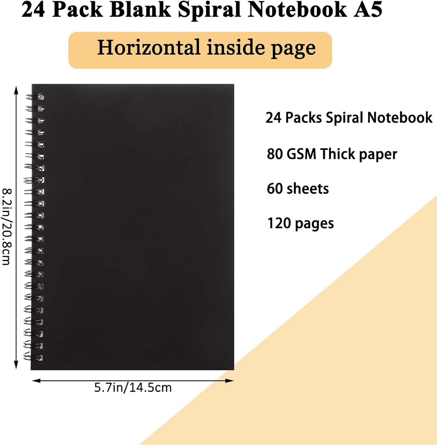MIVIDE 24 Pack A5 Bulk Spiral Notebooks with Kraft Cover, 8.3 x 5.8 Inch 120 Pages Hardcover Spiral Lined Notebook Journal, Lined Travel Bulk Writing Notebook for School Office Supplies(Black, Kraft)
