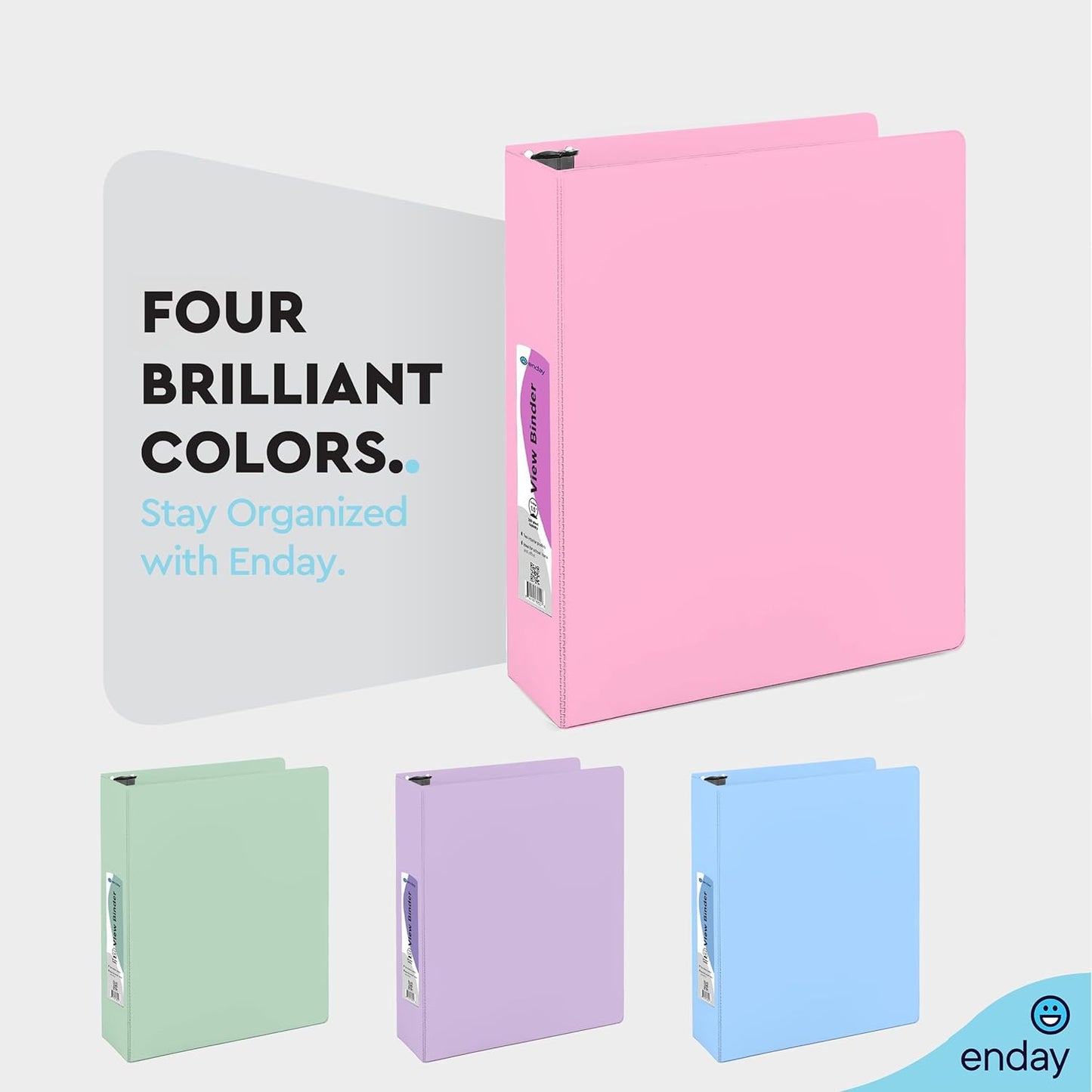Enday 1.5 Inch Binder, Green - 1.5 Inch 3 Ring Binder, Round Ring Pastel with Clear View Cover for Letter Size 8.5 x 11'' Paper & 2 Inside Pockets, Ideal for School Supplies, Office, and Home