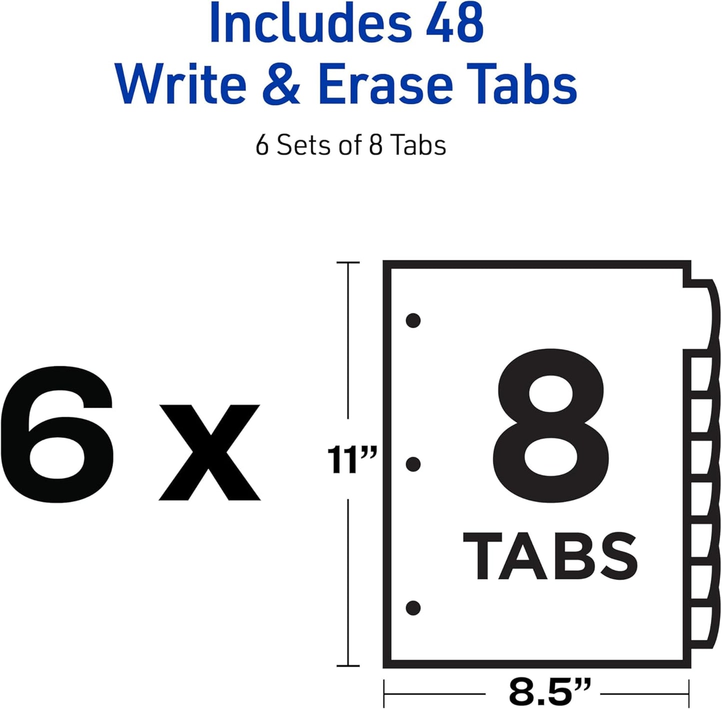 Avery Write & Erase 8 Tabs Plastic Divider for 3 Ring Binders, 3 Sets (8 Colors)