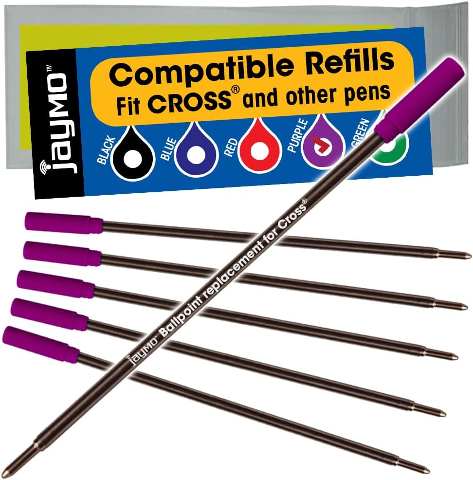 Jaymo Replacement for Cross 8513 - Measures 4.563 in / 116 mm Long - Ballpoint Pen Refill - 6 Black