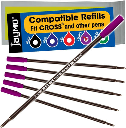 Jaymo Replacement for Cross 8513 - Measures 4.563 in / 116 mm Long - Ballpoint Pen Refill - 6 Black