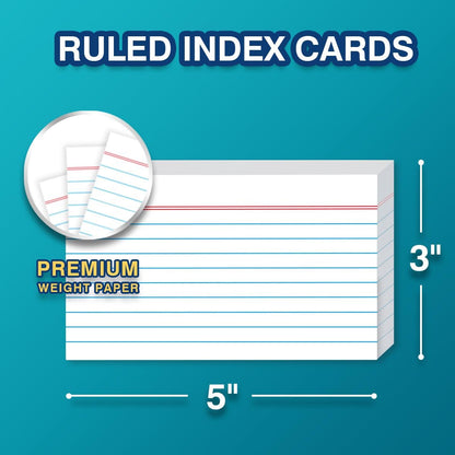 H4D 3x5 Index Card Holder with 100 Heavyweight Ruled Index Cards and 25 Plastic Dividers, Black