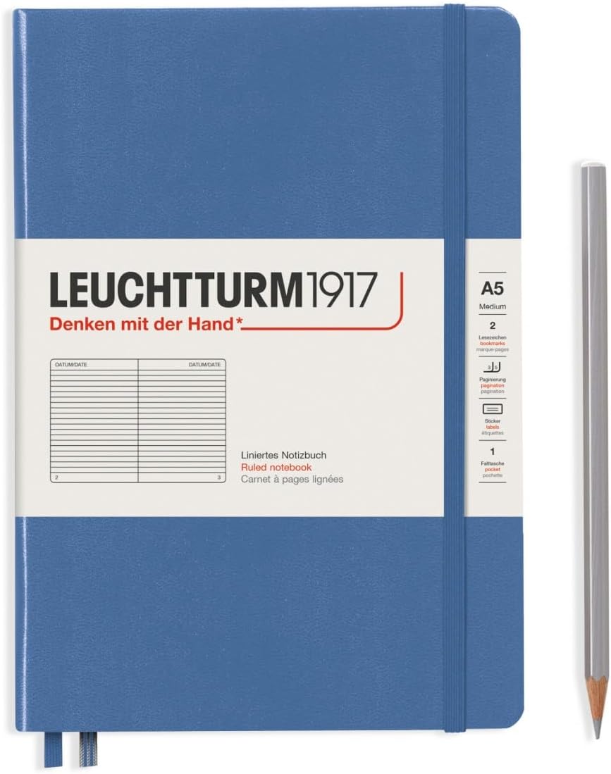 LEUCHTTURM1917 - Notebook Hardcover Medium A5-251 Numbered Pages for Writing and Journaling (Navy, Ruled)