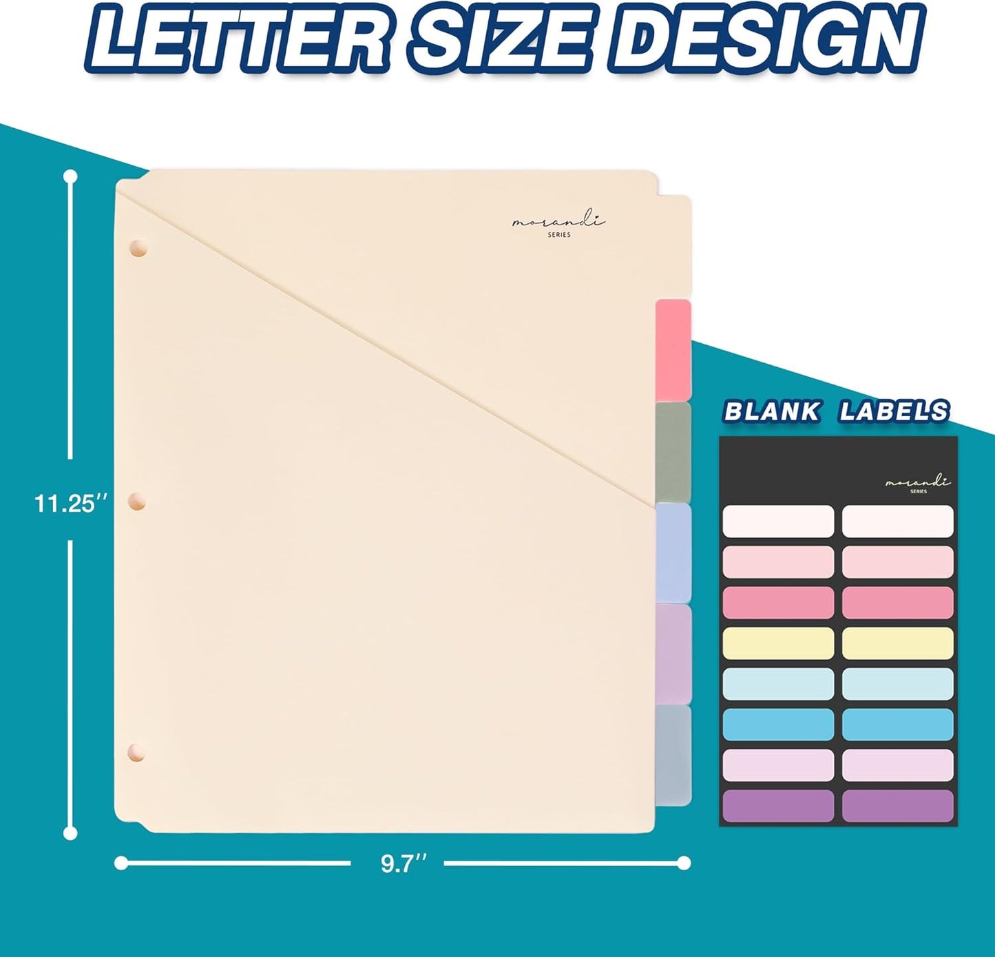 H4D 6-Tab Dividers for 3 Ring Binder, Plastic Dividers with Two Pockets, Letter Size, Pastel Colors, 1 Set