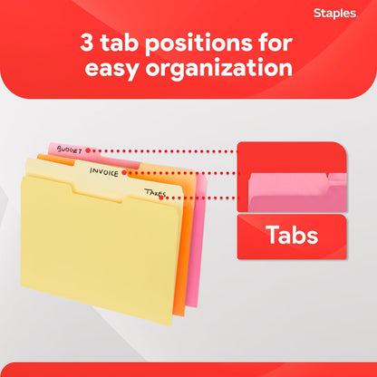 Staples File Folders, Letter Size, 1/3‑Cut Tabs, Purple, Durable 10.5‑Point Paper Stock, 100/Pack