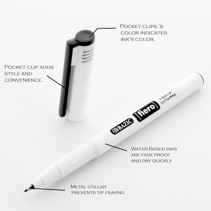 BAZIC Products Fiero Fiber Tip Pen, Fineliner Pens 0.4mm Blue Color Extra Fine Point, Writing Drawing for Graphic Office School (4/Pack), 1-Pack