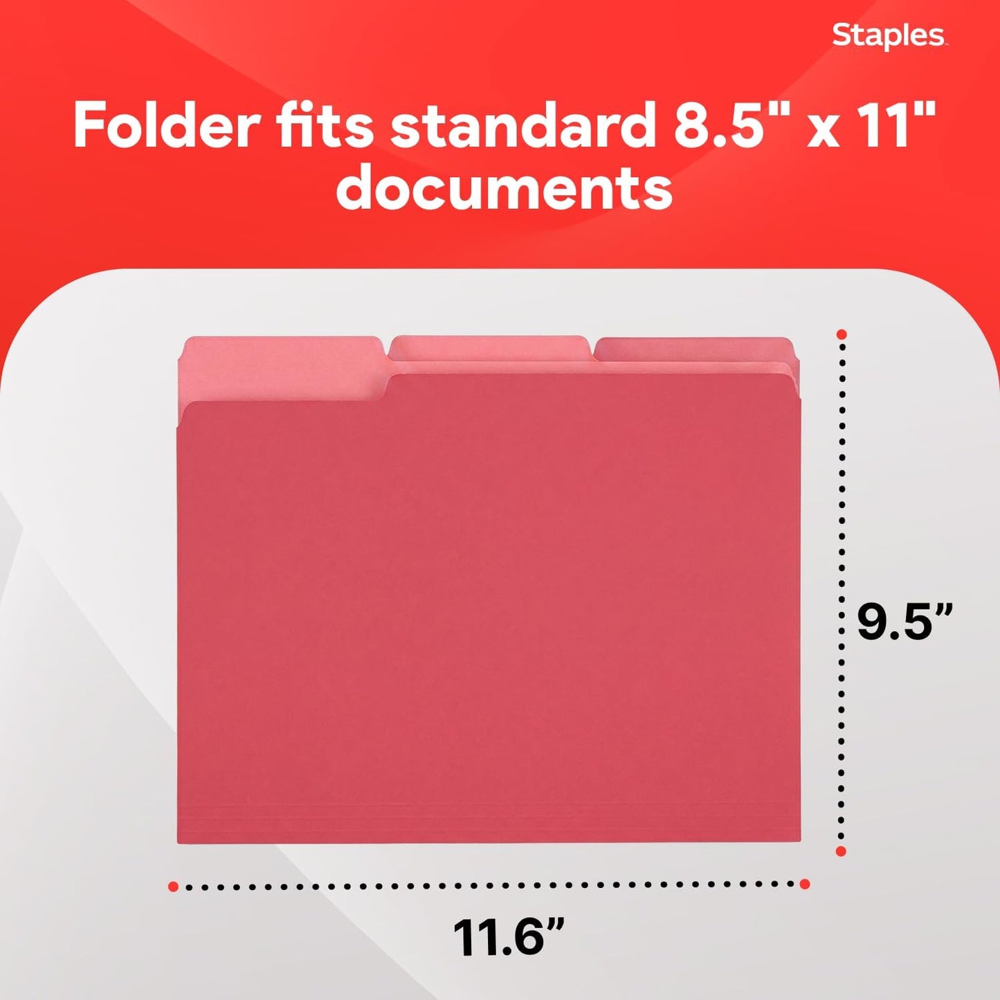Staples File Folders, Letter Size, 1/3‑Cut Tabs, Purple, Durable 10.5‑Point Paper Stock, 100/Pack
