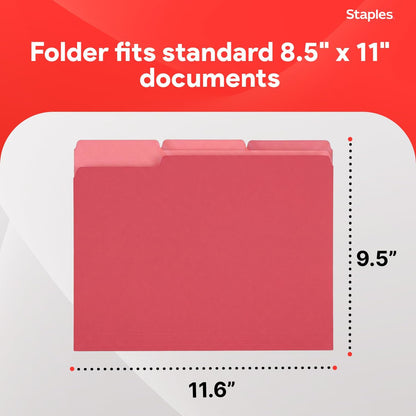 Staples File Folders, Letter Size, 1/3‑Cut Tabs, Purple, Durable 10.5‑Point Paper Stock, 100/Pack