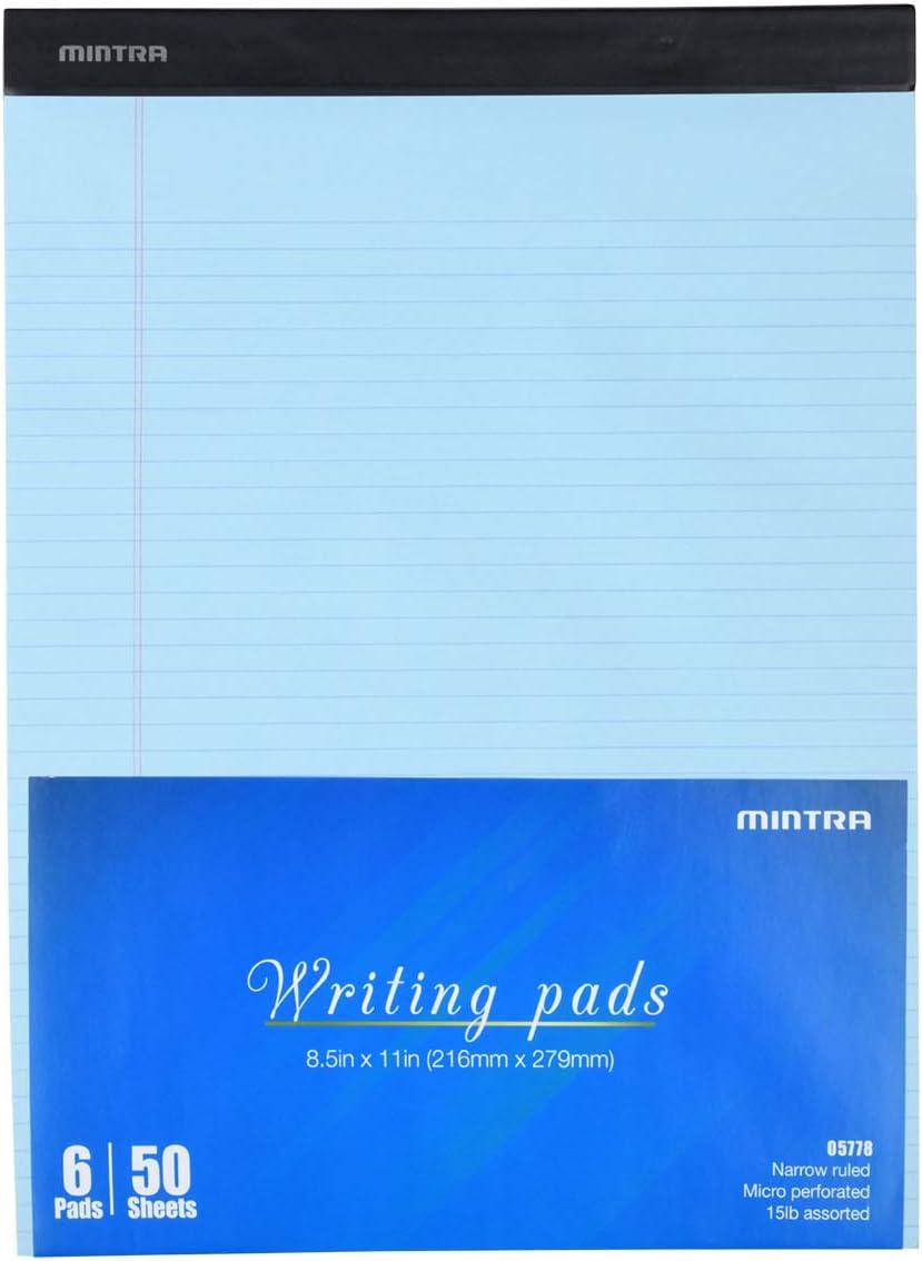 Mintra Office White Legal Pads – Ruled Notepads and Micro-Perforated Sheets, Ideal for Writing, Note-Taking & Creativity, Office, or Professional Use, Basic Pad 6 pack, 8.5"x11" (Narrow Ruled)