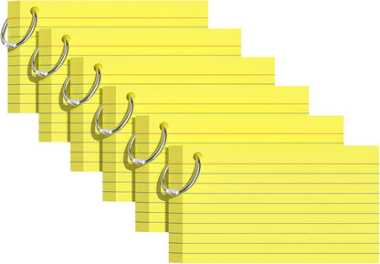 Index Cards 3x5 Inches, 300 PCS, Colored Flash Cards With Ring, Punched Lined Study Card Ruled Flashcards Notecards, Ruled Front And Blank Back, Note Card for School, College And Home