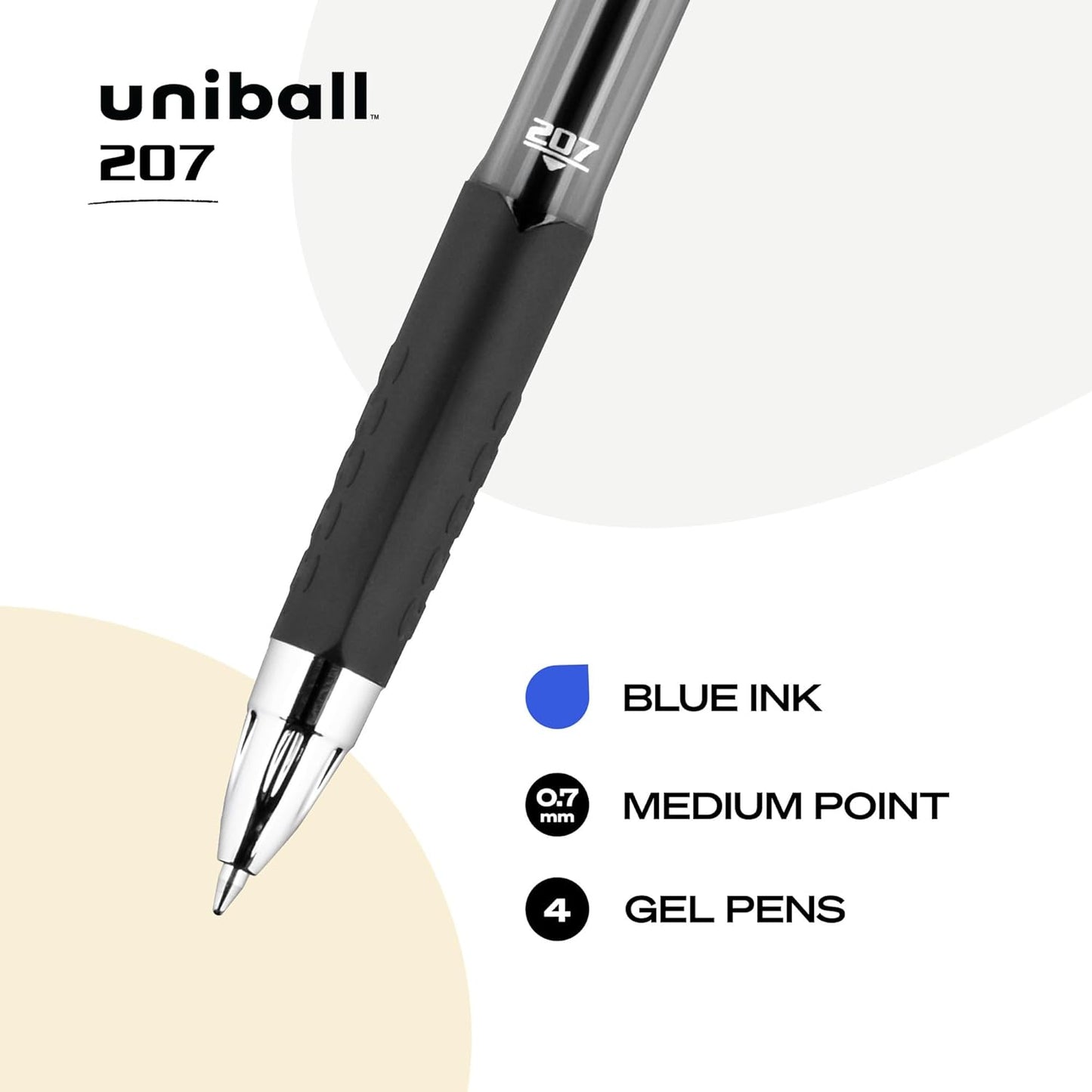 uni-ball 207 Retractable Gel Pens Medium Point, 0.7mm, Black, 12 Pack
