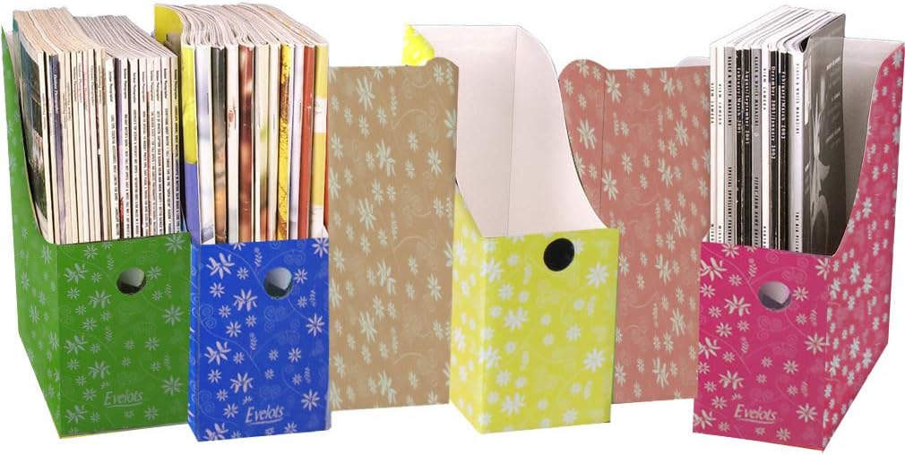 Evelots Magazine File Holder - Set of 24 Multi Color - Office Desk Organizer - Sturdy Cardboard - New Upgraded Double Front Panel for More Stability - Full 4 Inch Wide - Easy Assemble