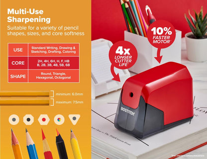 Bostitch Office Battery Pencil Sharpener, 4X Longer Cutter Life, Tip Saver Technology, Black (BPS4-BLK)