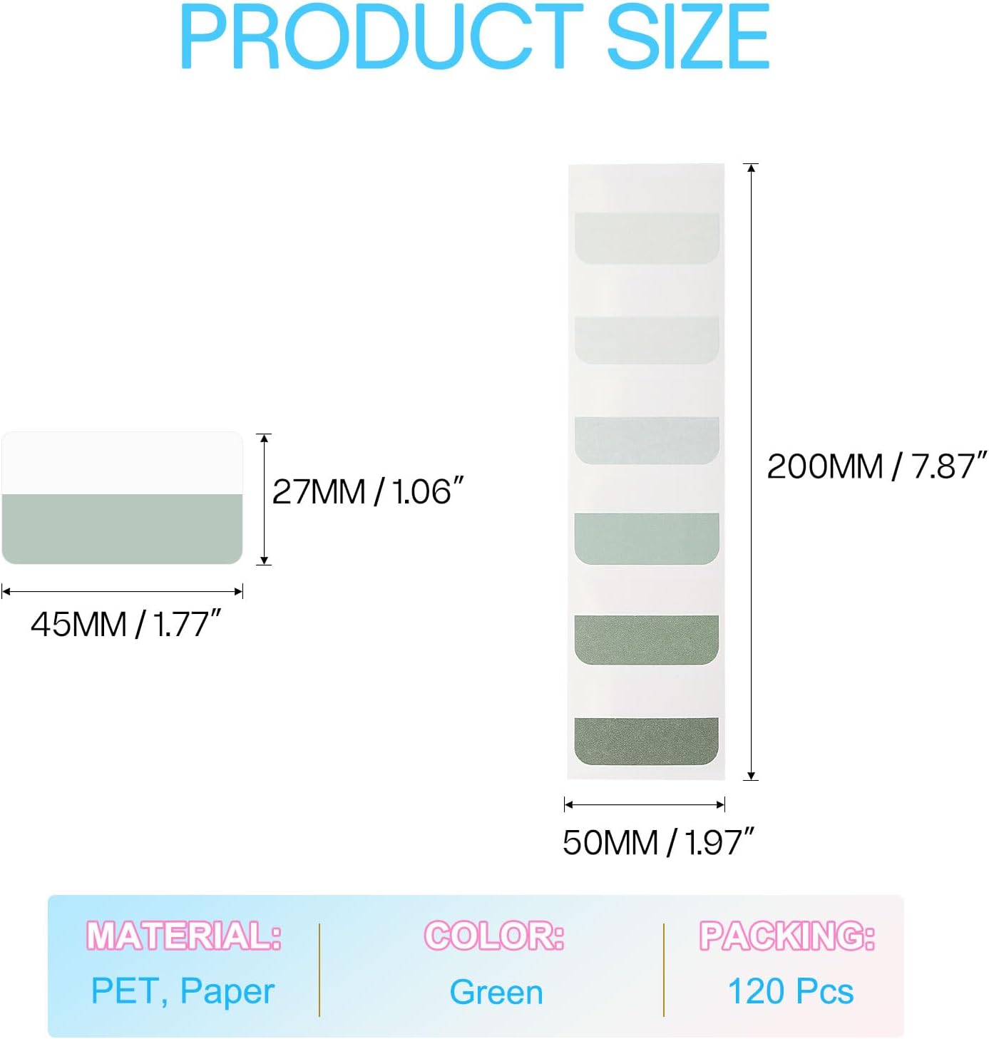 PATIKIL Clear Index Sticky Tabs, 120 Pcs Large Transparent Sticky Notes Bookmarks Planner Stickers Page Tabs for Office Notebooks File Folder Ledger Book, Gradient Green