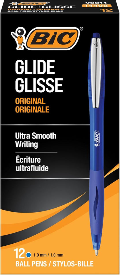 BIC Glide Black Retractable Ballpoint Pens, Medium Point (1.0mm), 12-Count Pack, Ultra Smooth Writing Black Pens
