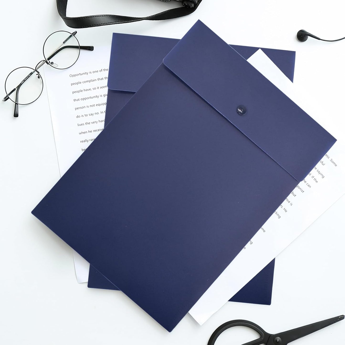 VANRA Vertical File Folders Poly Filing Envelope Plastic Project Folder with Snap Button Closure for A4 Letter Size Paper (Pack of 5, Black)