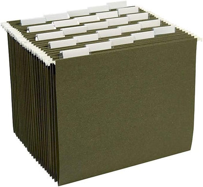 Staples Hanging File Folders, Letter Size, 1/5‑Cut Tabs, Standard Green, Includes Tabs & Paper Inserts – 25/Pack