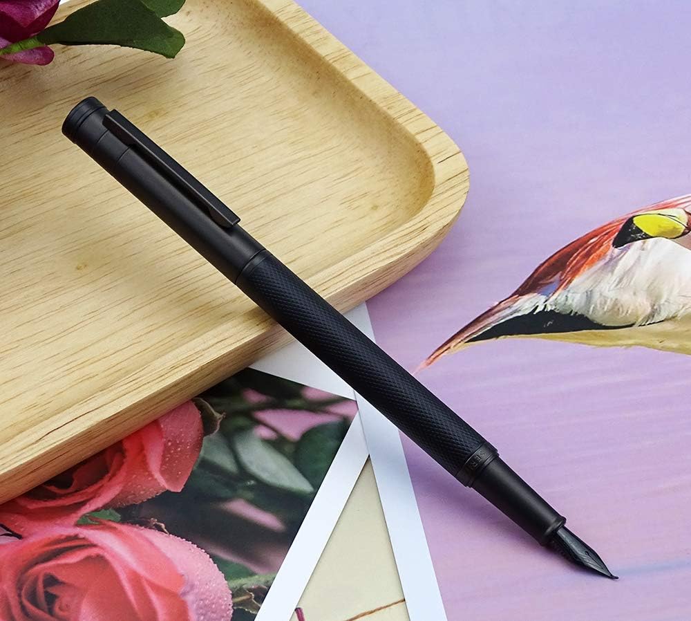 Hongdian Matte Black Forest Rollerball Pen with Schmidt Black Ink Refill, Classic Design with Metal Case for Business Signature