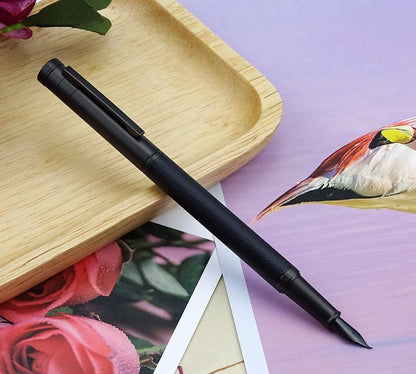Hongdian Matte Black Forest Rollerball Pen with Schmidt Black Ink Refill, Classic Design with Metal Case for Business Signature