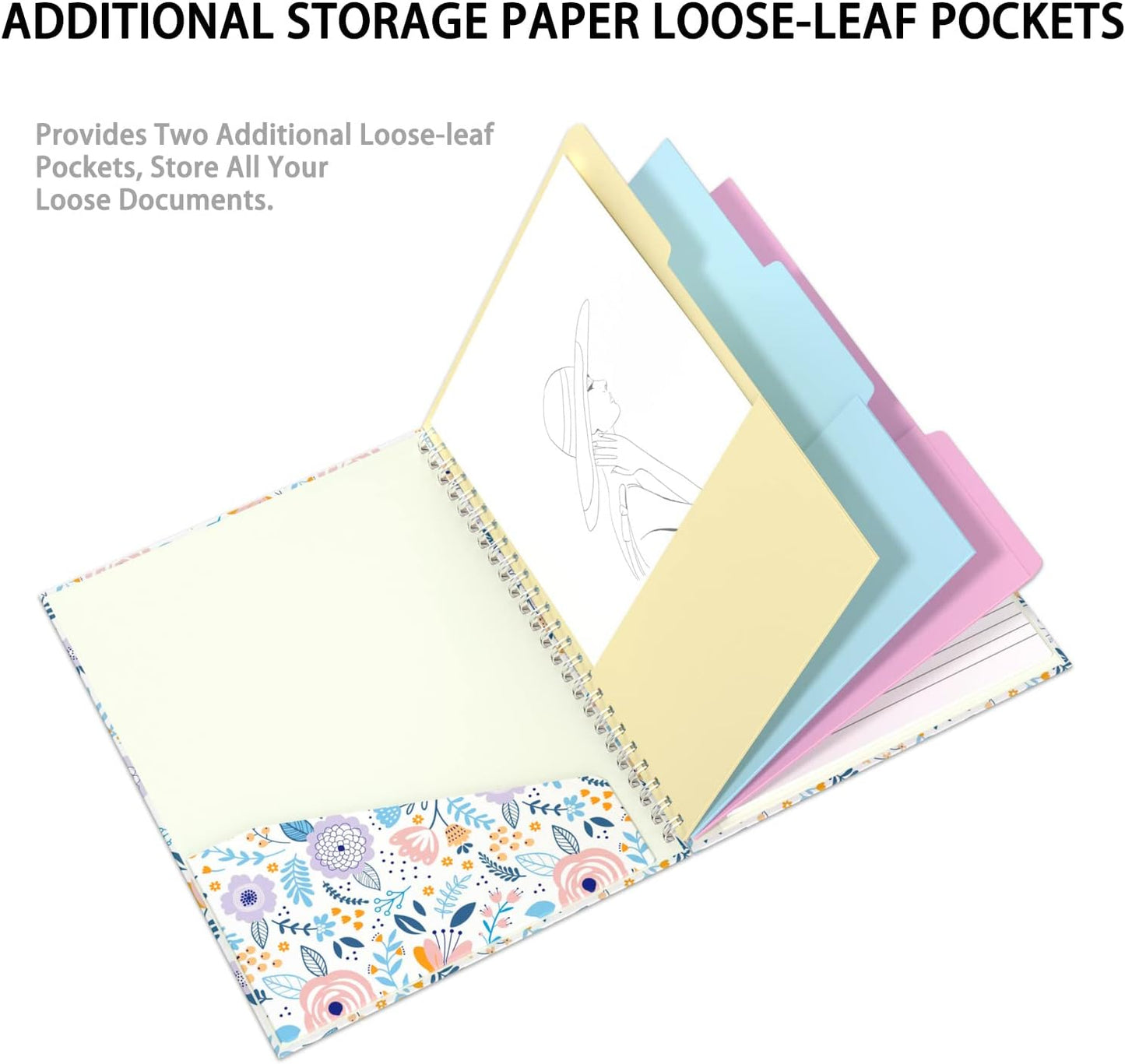 Rimilak Spiral Clipboards Folio with Refillable Lined Notepad, 14.5 x 9.8 In, Hardcover Cover with 5 Interior Pockets, Elastic Band and Pen Loop Series. Cute Stylish Clipfolio, Daisy Flower