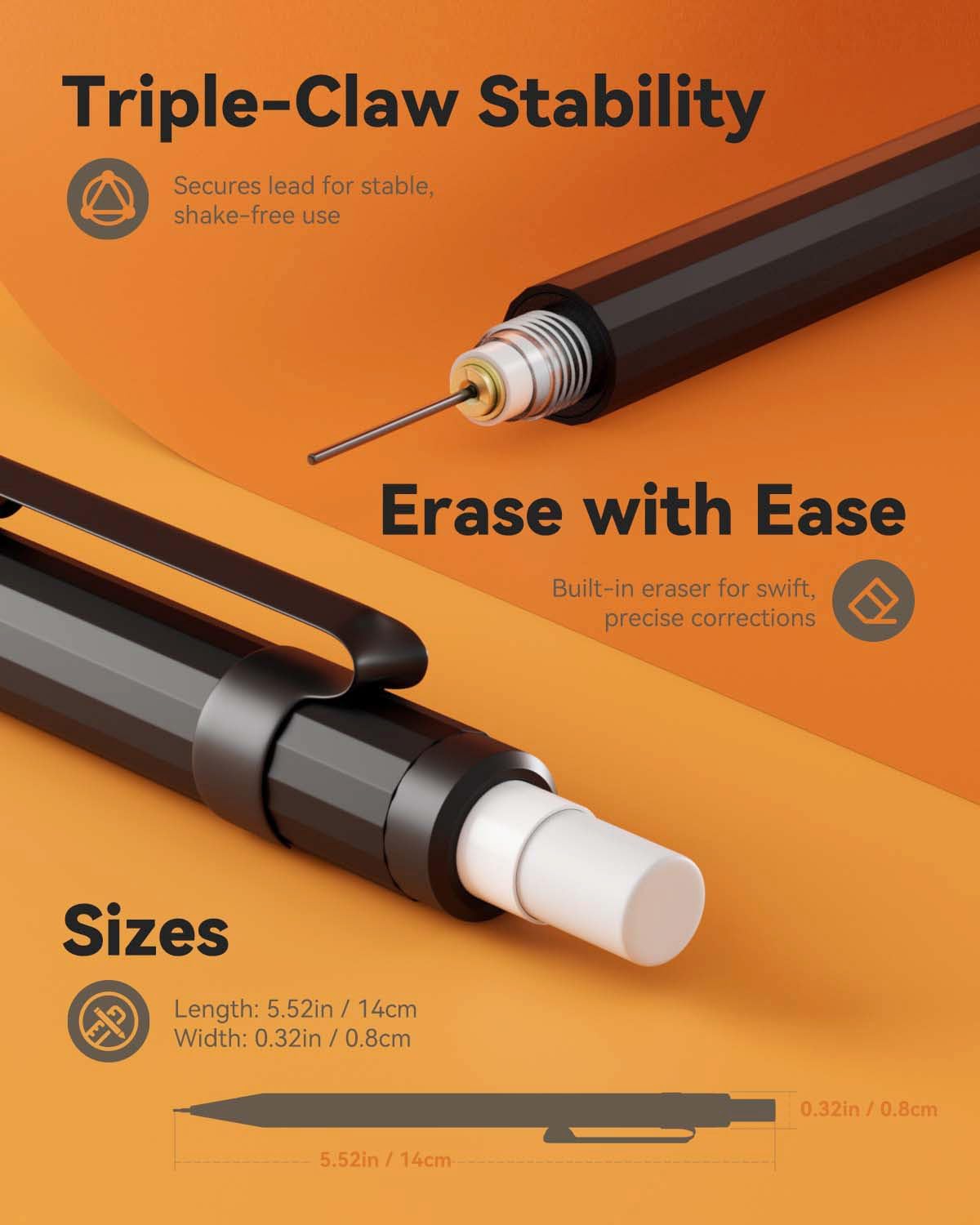 Four Candies Metal Mechanical Pencils 0.7mm, with #2 Pencil Leads 0.7, Eraser Set and Eraser Refills, 19-Count Pack with Case, Back to School Supplies for Writing, Drawing, Sketching