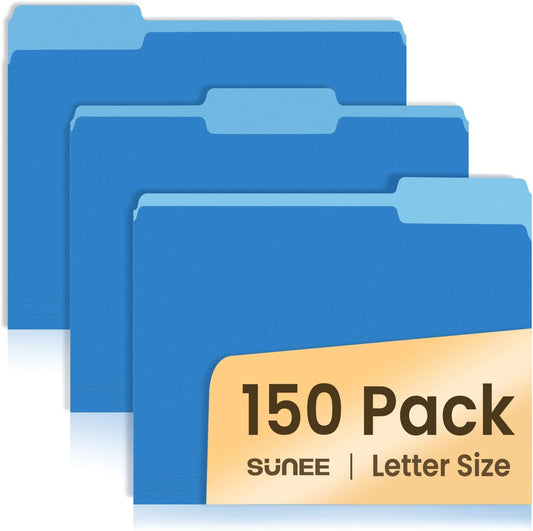 SUNEE File Folders, 150 Pack Manilla Folders 8.5 x 11, Colored File Folders Home Office School Supplies for Documents Files Paper, 5 Assorted Colors