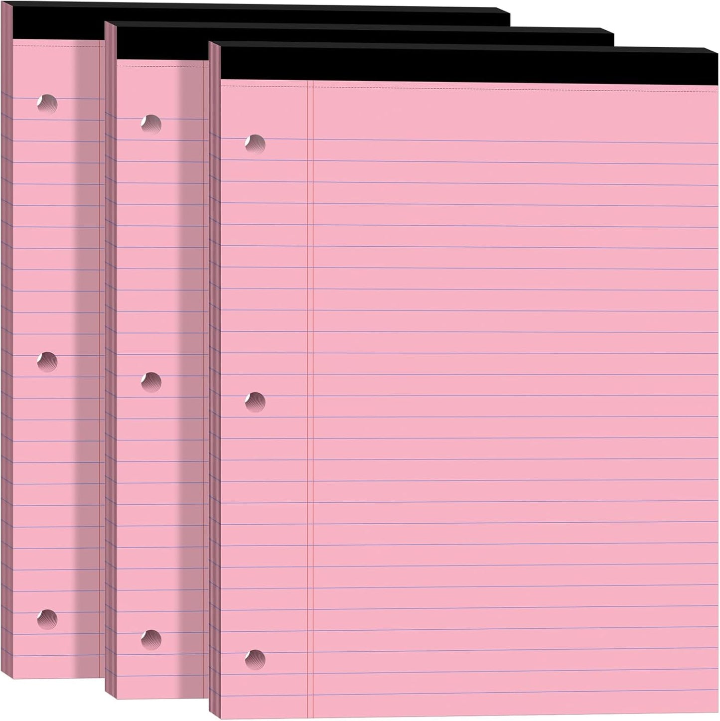 Legal Pads 8.5x11, White Notepads 8.5x11, Wide Ruled Lined with 3 Hole Punch, Loose Leaf Notebook Paper for 3 Ring Binders, 3 Pack, 30 Sheets/Pack, Perforate for School, Office, Home