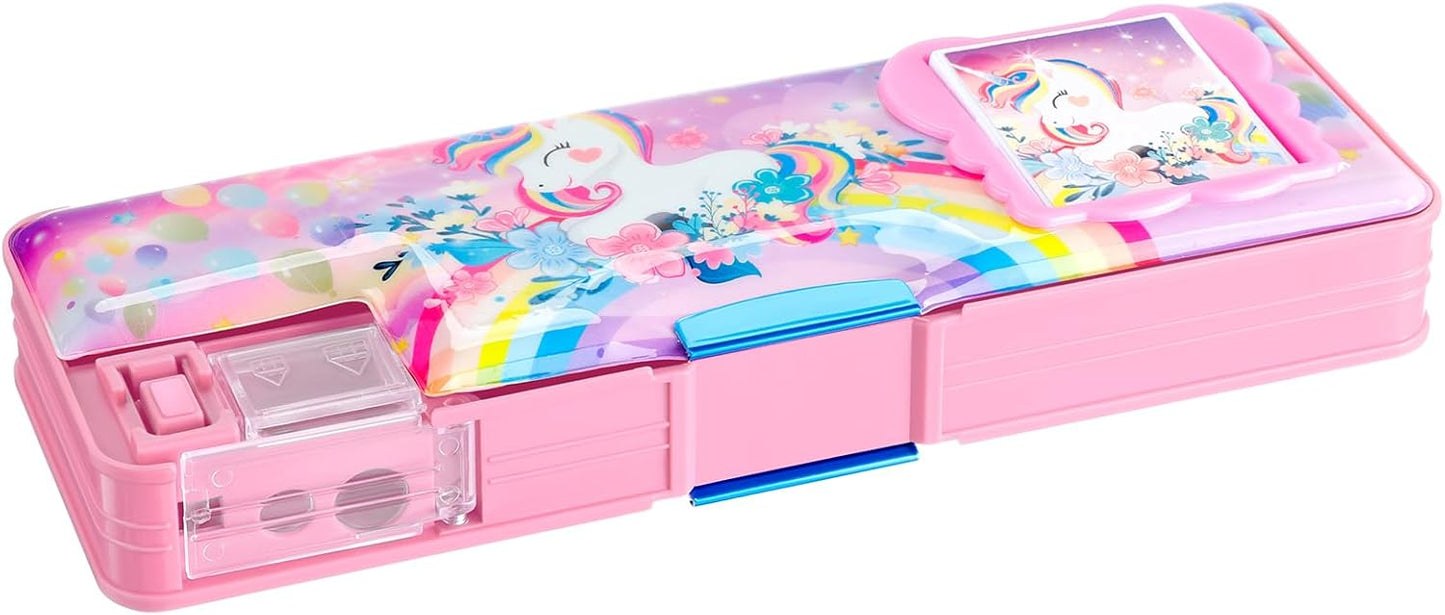 Henoyso Multifunctional Pencil Box for Girls Butterfly Pencil Case with Calculator and Sharpener Cool Cute Pencilcase School Supplies Essentials Christmas Birthday Gift Present for Kids Teens