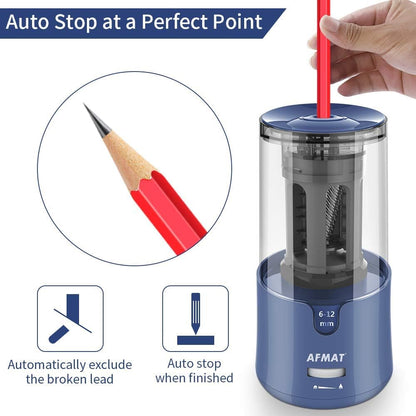 AFMAT Electric Pencil Sharpener, Auto Stop, Super Sharp & Fast, Electric Pencil Sharpener Plug in for 6-12mm No.2/Colored Pencils/Office/Home PS94