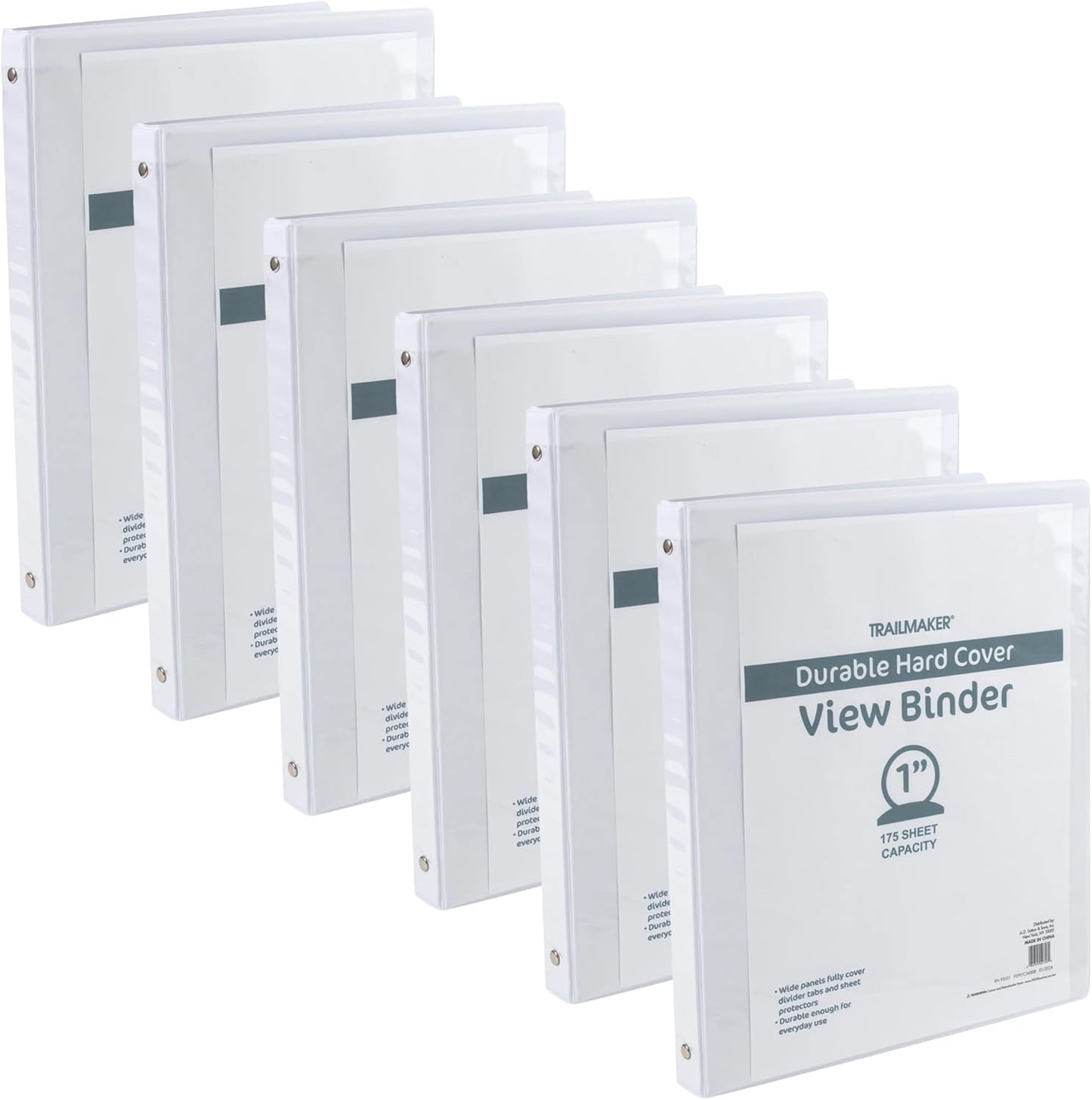 Trail Maker 1 inch Binders (50 Pack), 3 Ring Hardcover Binders in Bulk with Clear View Cover, Pockets for Classroom, Office, Portfolios | Bulk School, Teacher, Office Supplies (White Only Pack)