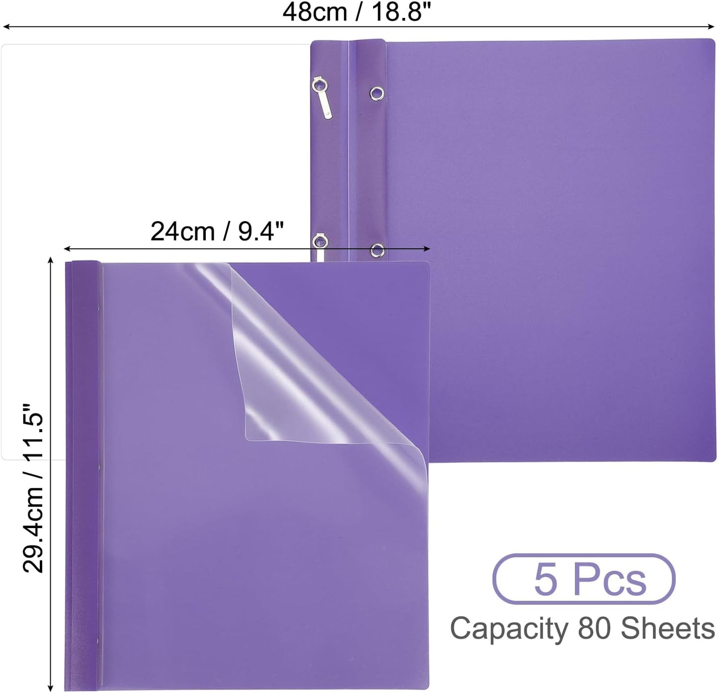 PATIKIL Plastic Report Covers with Prong, 5 Pcs 80 Sheet Clear Front Presentation Binders with 3 Metal Prong Fasteners Report Folder for Resume Documents Files Letter, Purple