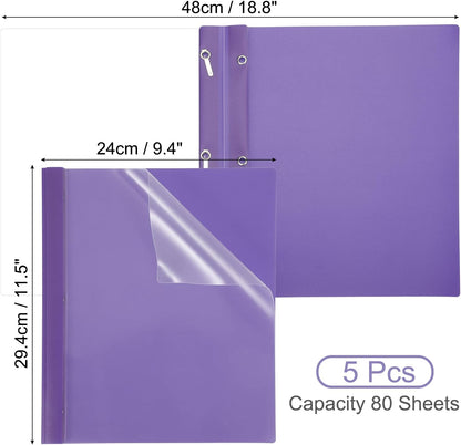 PATIKIL Plastic Report Covers with Prong, 5 Pcs 80 Sheet Clear Front Presentation Binders with 3 Metal Prong Fasteners Report Folder for Resume Documents Files Letter, Purple