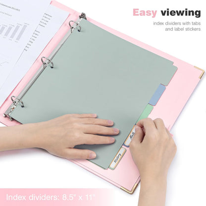 Ospelelf Binder 3 Ring 1 Inch, Floral Round Ring Clipboard Binder for Letter Size with 5 Tab Dividers, File Folder Labels, for School and Office Supplies