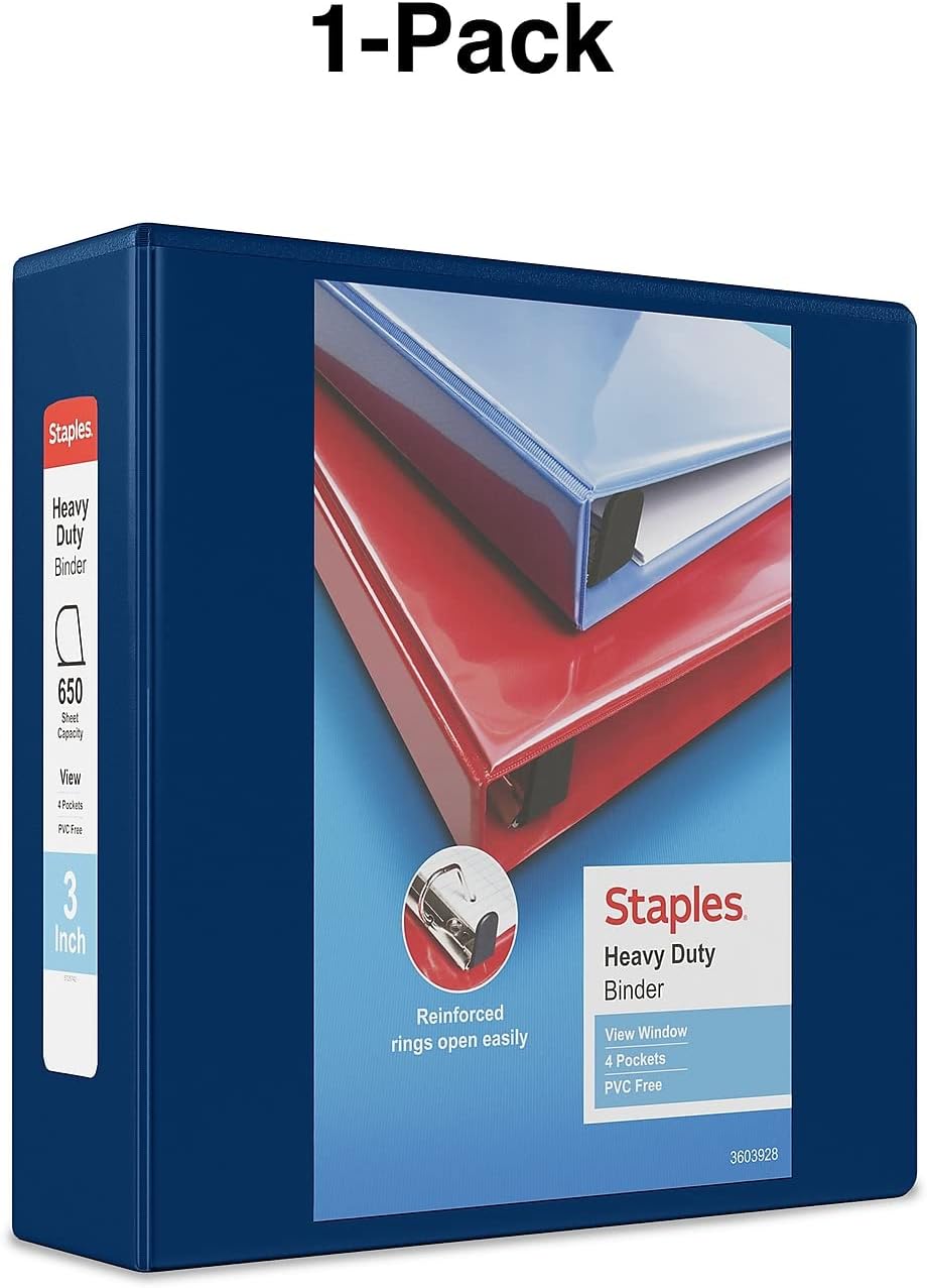 Staples Heavy-Duty 2-Inch D-Ring View Binder, Reinforced Spine, Holds Up to 450 Sheets, Gray, for Office & School