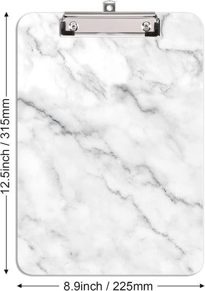 Hongri Plastic Cute Clipboard, Letter Size for Students, Teacher, Woman and Kids, Low Profile Clip, Decorative Pattern, Size 9 x 12.5 in, Dream Marble