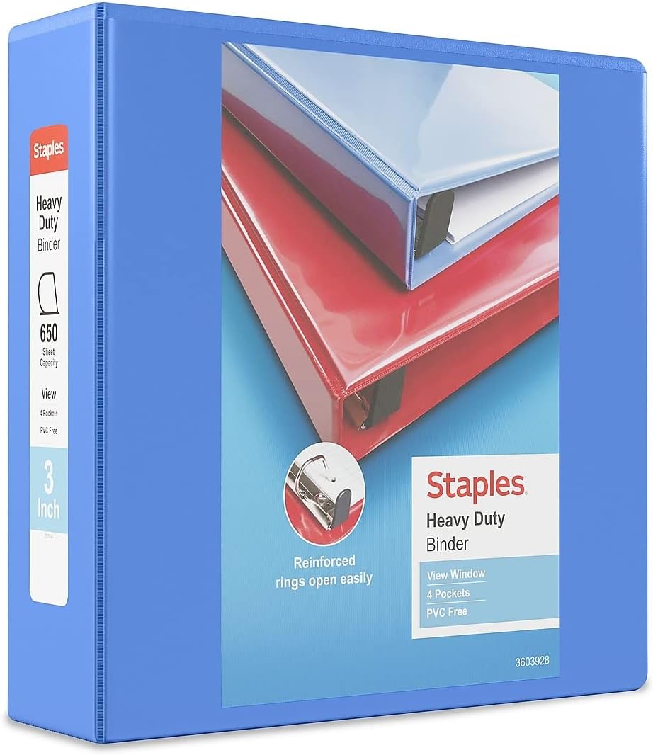 Staples Heavy-Duty 2-Inch D-Ring View Binder, Reinforced Spine, Holds Up to 450 Sheets, Gray, for Office & School