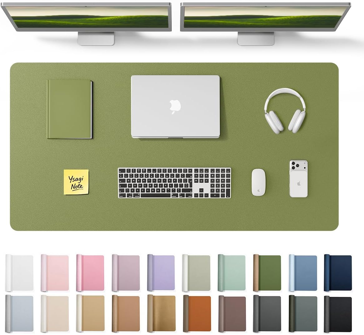YSAGi Leather Desk Pad Protector, Large Mouse Pad, Non-Slip PU Leather Desk Blotter, Waterproof Writing Pad for Office and Home (31.5" x 15.8", Eggshell) - Colors B