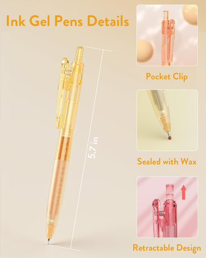 Four Candies 12Pack 0.5mm Quick Dry Retractable Gel Pen Set, Cute Transparent Fine Point Multicolor Note Taking Aesthetic lnk Pens, Comfort Grip 12 Ink Colors Drawing Writing School Office Home